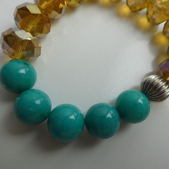 Beaded Chunky Bracelet Boho Festival Wing Pearl Faceted Teal Amber Tone Western - Picture 3 of 5